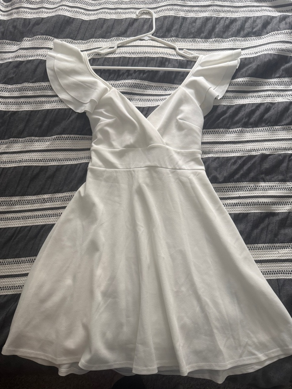 Altar’d State White V-Neck Flutter Sleeve Dress